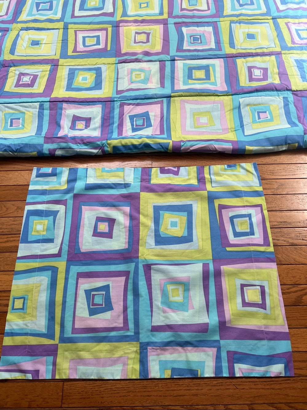 Springs Modern Geometric Patchwork Quilt - Blue, Purple, Yellow, Teal & Sham - Picture 4 of 5